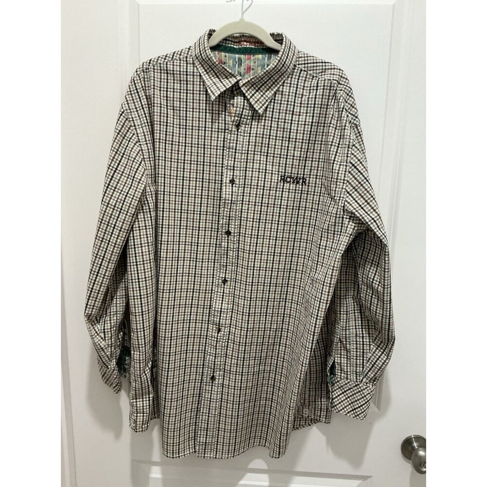 Rocawear Button Up 2XL Mens Brown Green White Embroidered Logo